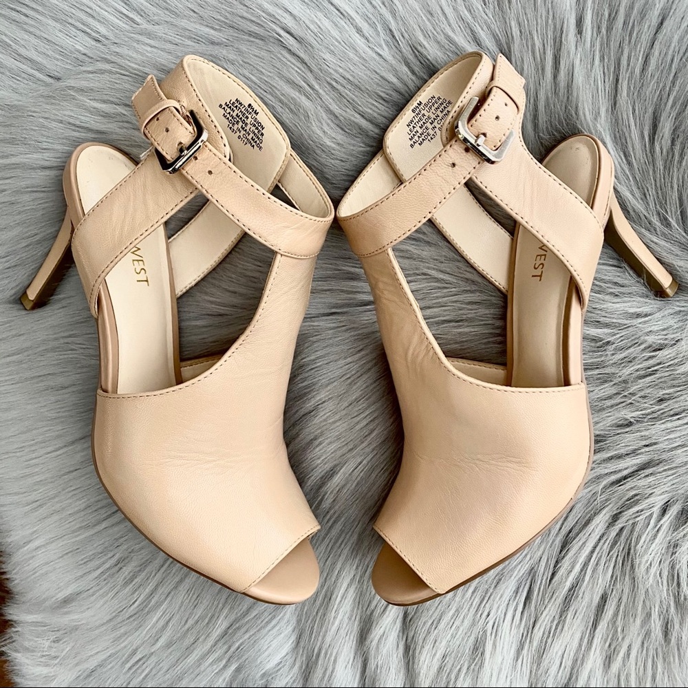 Nine West Leather Peep Toe Ankle Strap Heels - Picture 4 of 9